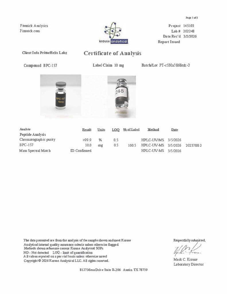 BPC-157 10mg Certificate of Analysis