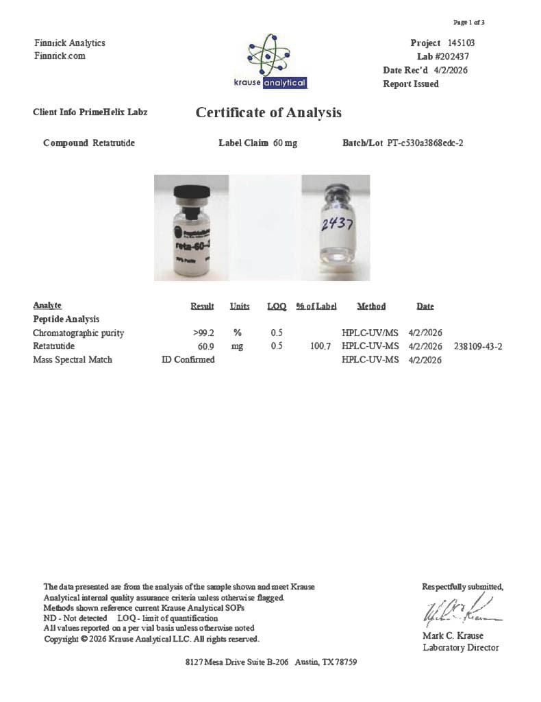 PH-RT3 60mg Certificate of Analysis