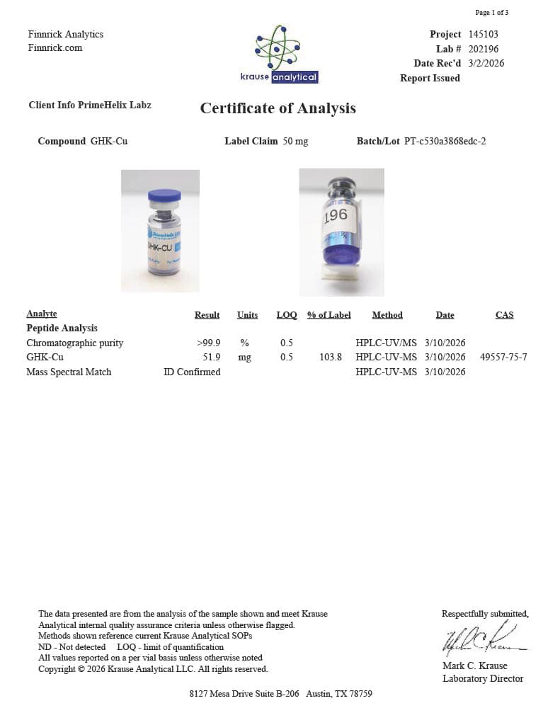 GHK-Cu 50mg Certificate of Analysis