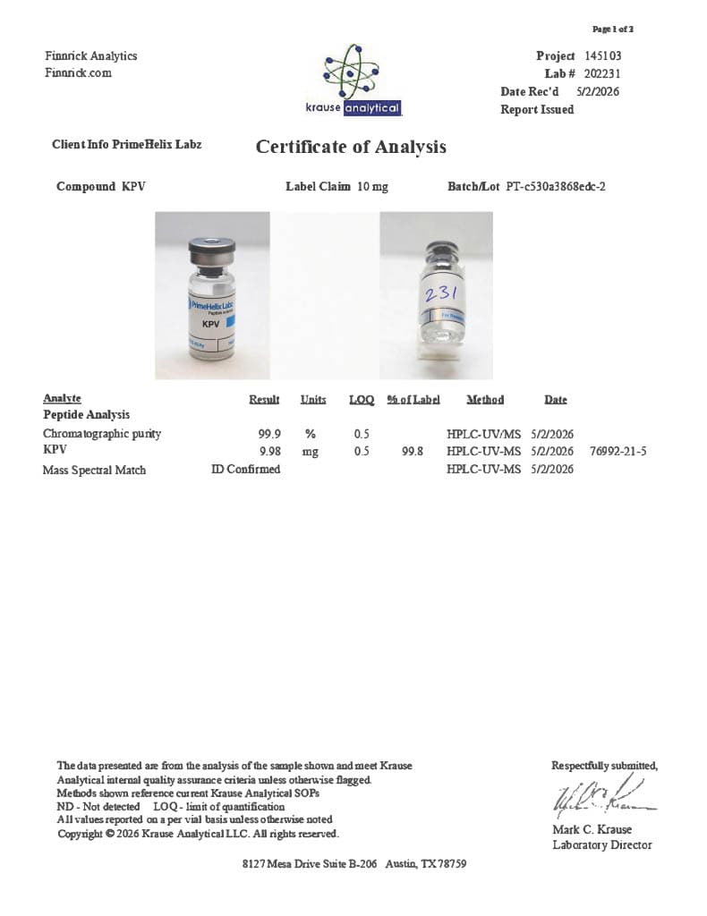 KPV 10mg Certificate of Analysis