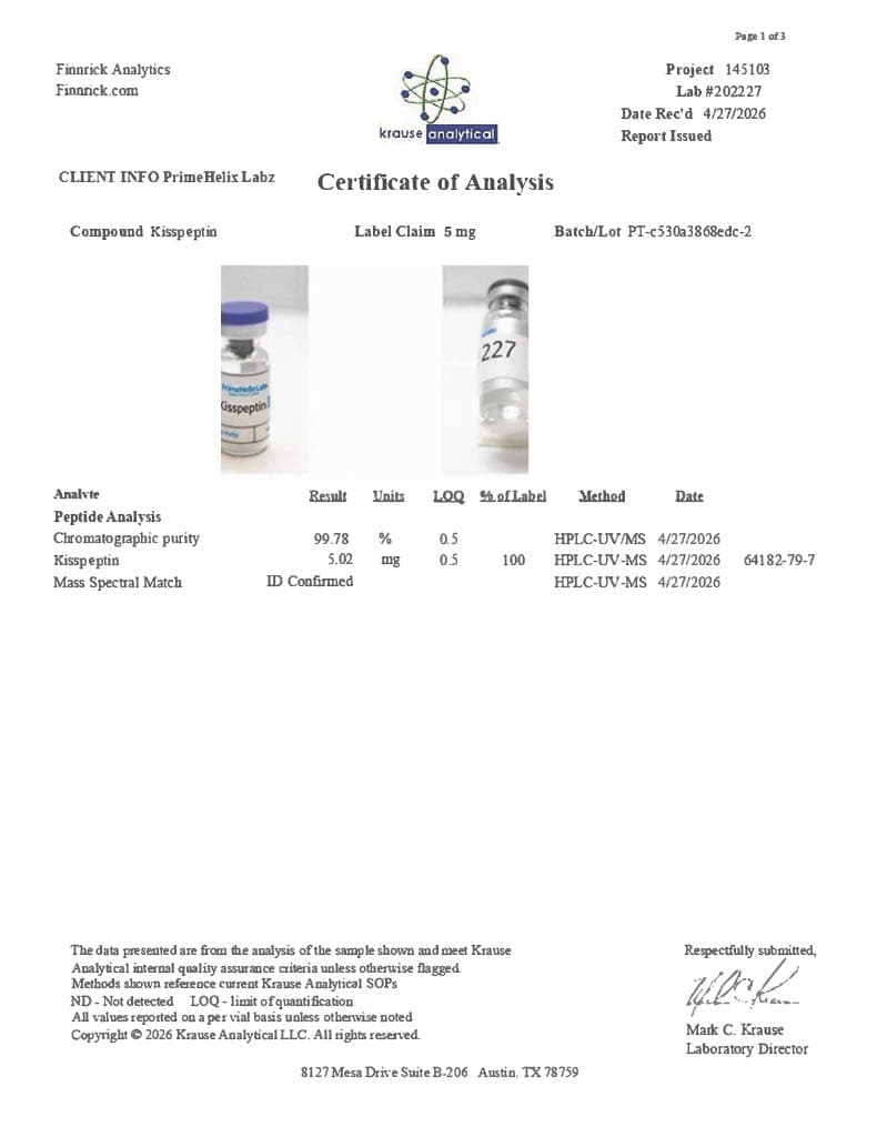 Kisspeptin 5mg Certificate of Analysis